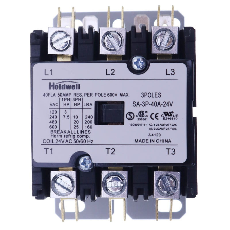 [Australia - AusPower] - Holdwell SA-3P-40A-24V 3 Pole 40 Amp 24V Coil Definite Purpose Air Conditioner Contactor 