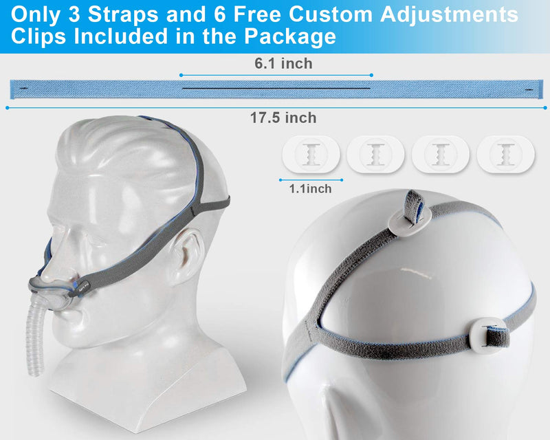 [Australia - AusPower] - Replacement Headgear Compatible with ResMed Airfit P10 Nasal Pillow Mask Straps Included 3 Super Elastic Straps and 6 Adjustment Clips(3 Pack) Blue 