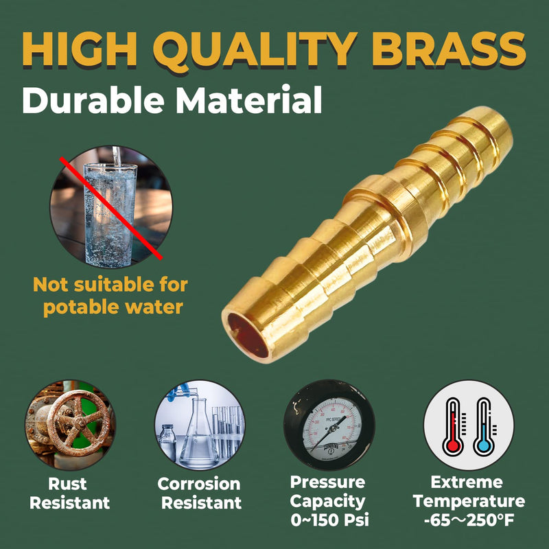 [Australia - AusPower] - LIONMAX Barb Splicer Mender, 3/8 Inch to 3/8 Inch Barb Hose ID,(4 PCS), Brass Barb Union Hose Fittings, with 8 Hose Clamps, for Air/Water/Fuel/Oil 