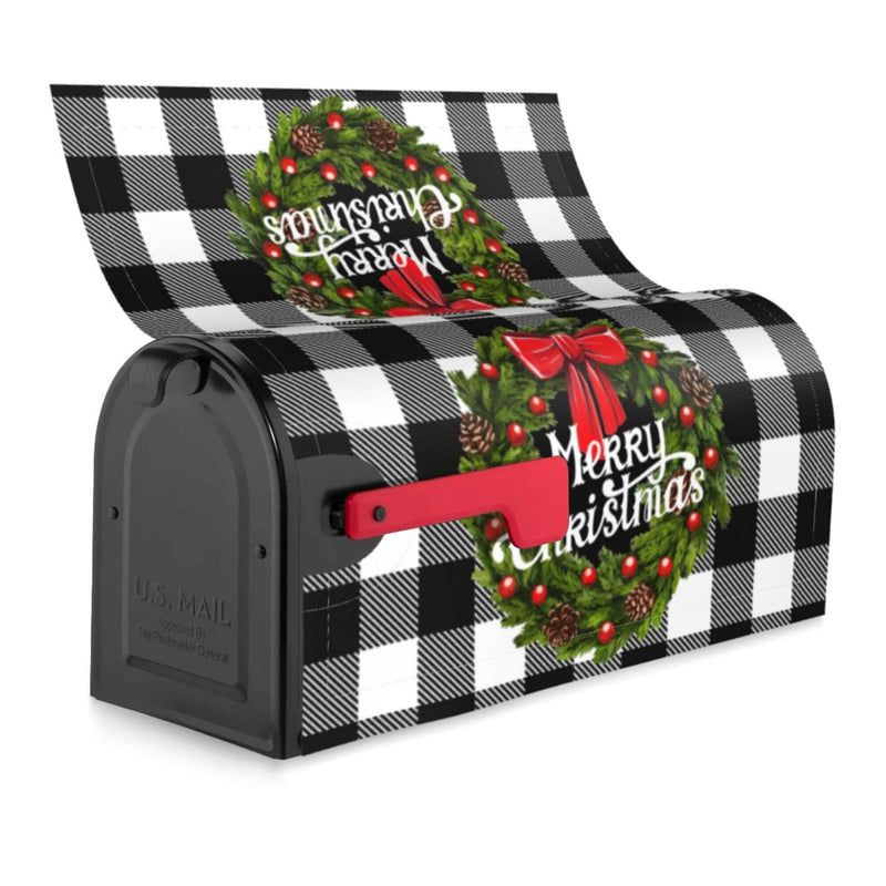 [Australia - AusPower] - Merry Christmas Mailbox Covers Magnetic Christmas Outdoor Decorations Welcome Mailbox Wraps Buffalo Plaid Holly Wreath Post Letter Box Cover Garden Decor Standard Size 18" X 21" 