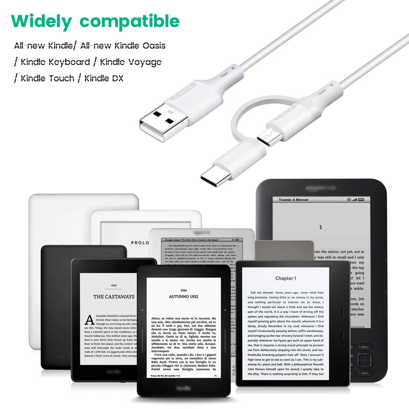 [Australia - AusPower] - Amazon Kindle Replacement USB Cable, White (Works with Kindle Fire, Touch, Keyboard, DX, and Kindle) SHIPPING FROM USA (1, White) 2-Pack 