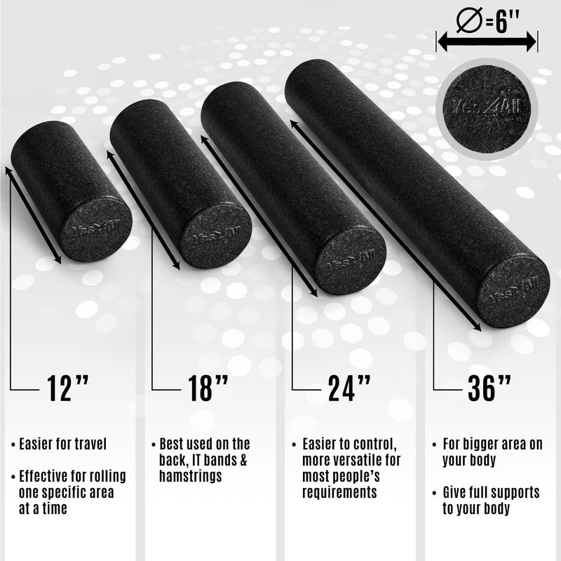 [Australia - AusPower] - Yes4All EPP Foam Roller for Back, Legs, Physical Therapy, Exercise, Deep Tissue, and Muscle Massage – Extra Firm High-Density Foam Roller – Support Pain Relieved, Back, Legs, and Muscle Recovery Black 12-inch 