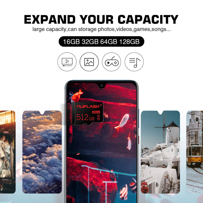 [Australia - AusPower] - 512GB Micro SD Card Memory Cards Class 10 High Speed Flash Card for Android Smartphones/PC/Computer/Camera/Car Navigation 