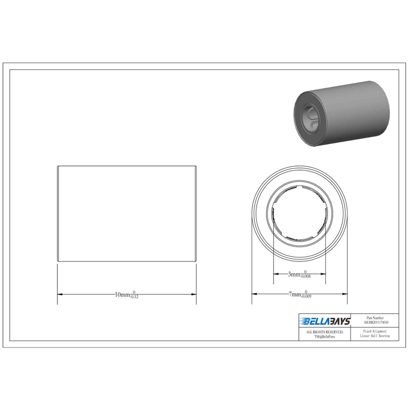 [Australia - AusPower] - BELLA BAYS 2 pcs LM3UU 3mm Bore 7mm OD 10mm Length Linear Ball Bearings for CNC Machine 3D Printer LM3UU 2pcs 
