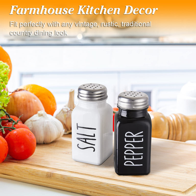 [Australia - AusPower] - Farmhouse Salt and Pepper Shakers Set, Dopeca 2.7oz Glass Salt Shaker with Stainless Steel Lid, Black and White Modern Farmhouse Kitchen Decor, Cute Salt and Pepper Set for Kitchen or Restaurant Black/White 