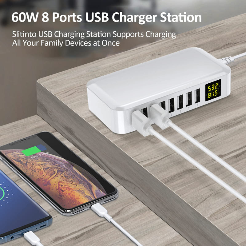 [Australia - AusPower] - USB Charger, Slitinto 8-Port Fast Desktop Charger with LCD Display, Multi USB Charger Compatible iPhone 13/13 Pro/12 Pro/11 Pro Max/XS/Max/XR/X, Pixel, Galaxy 
