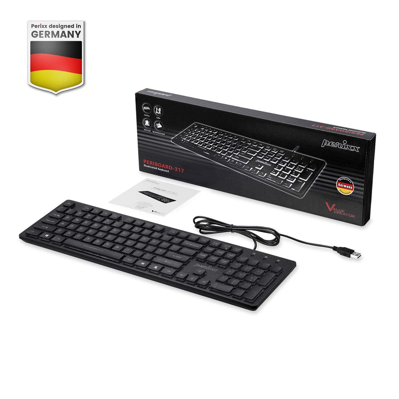 [Australia - AusPower] - Perixx PERIBOARD-317 Wired Backlit USB Keyboard, Big Print Letter with White Illuminated LED, US English Layout Black 
