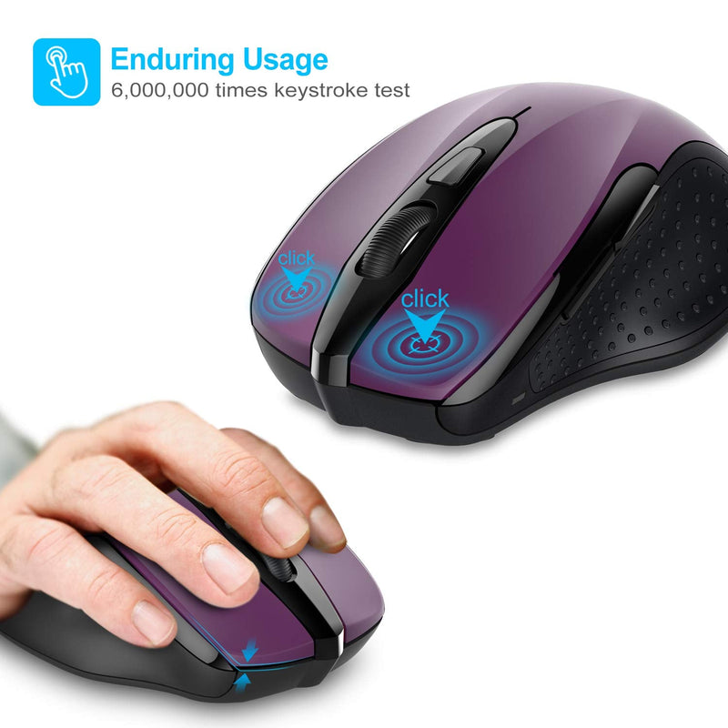 [Australia - AusPower] - Wireless Mouse, TECKNET Pro 2.4G Ergonomic Wireless Optical Mouse with USB Nano Receiver for Laptop,PC,Computer,Chromebook,Notebook,6 Buttons,24 Months Battery Life, 2600 DPI, 5 Adjustment Levels Purple 