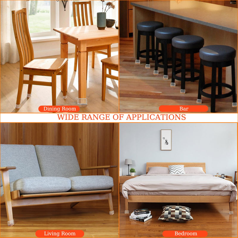 [Australia - AusPower] - 8 Pcs Silicone Chair Leg Floor Protectors for Hardwood Floors - Clear Chair Leg Covers Caps Square Felt Pads for Chair Legs Furniture Feet Floor Protectors, Anti-Scratches and Noise(Fit: 1"-1.4") Medium 