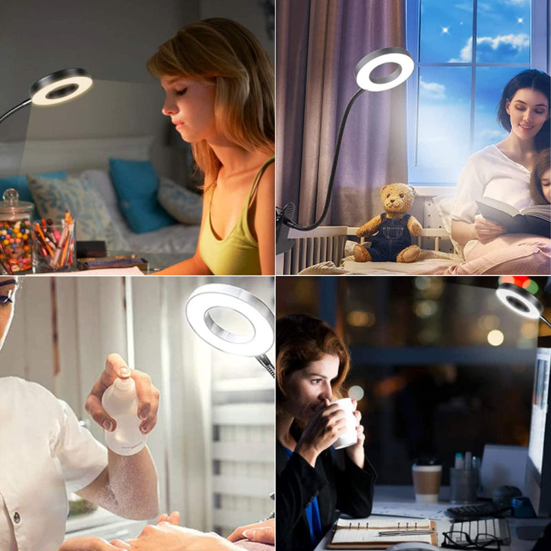 [Australia - AusPower] - Yeegras Clip on Light, Eye Protection Book Light for Reading in Bed, Dimmable Brightness & Adjustable Gooseneck Reading Lamp, Warm/Cool Light with Clamp 