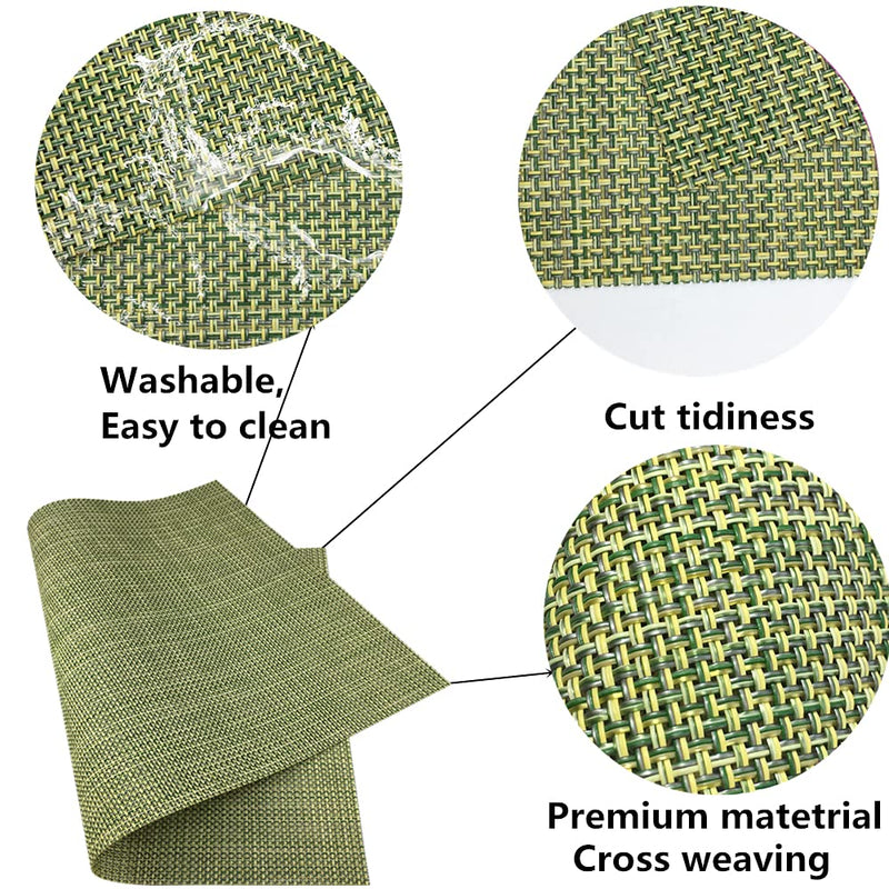 [Australia - AusPower] - WAZAIGUR Placemats Easy to Clean Crisscross Woven Vinyl Place Mats Indoor Dining Durable Non-Slip Heat Resistant Table Mats for Kitchen Table Set of 4,Green and Yellow Green and Yellow 