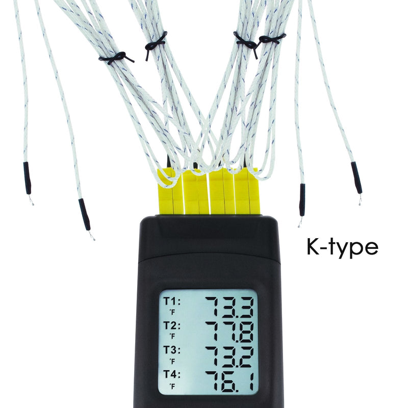 [Australia - AusPower] - Digital 4 Channels K Type Thermocouple Thermometer with Metal & Bead Probes, Handheld with Backlight, High Temp Meter Tester Multi Measurement Instrument Tool 
