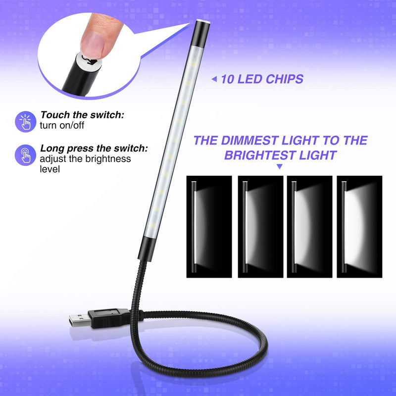 [Australia - AusPower] - 2 Pieces USB LED Light USB Light for Laptop Keyboard Light Gooseneck Light Computer Light Flexible Stick Dimmable LED Lamp Touch Switch for Reading Book (Black, Silver) Black, Silver 