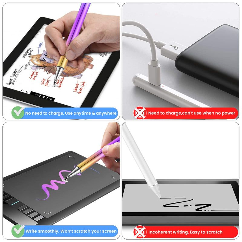 [Australia - AusPower] - Stylus Pen for iPad, Honiha 3 in 1 Magnetic Stylus Pencil High Sensitivity Disc & Fiber & Rubber Tip Touch Screen Pen Universal Stylus for iPad iPhone Tablets All Capacitive Touch Screens - Rainbow 