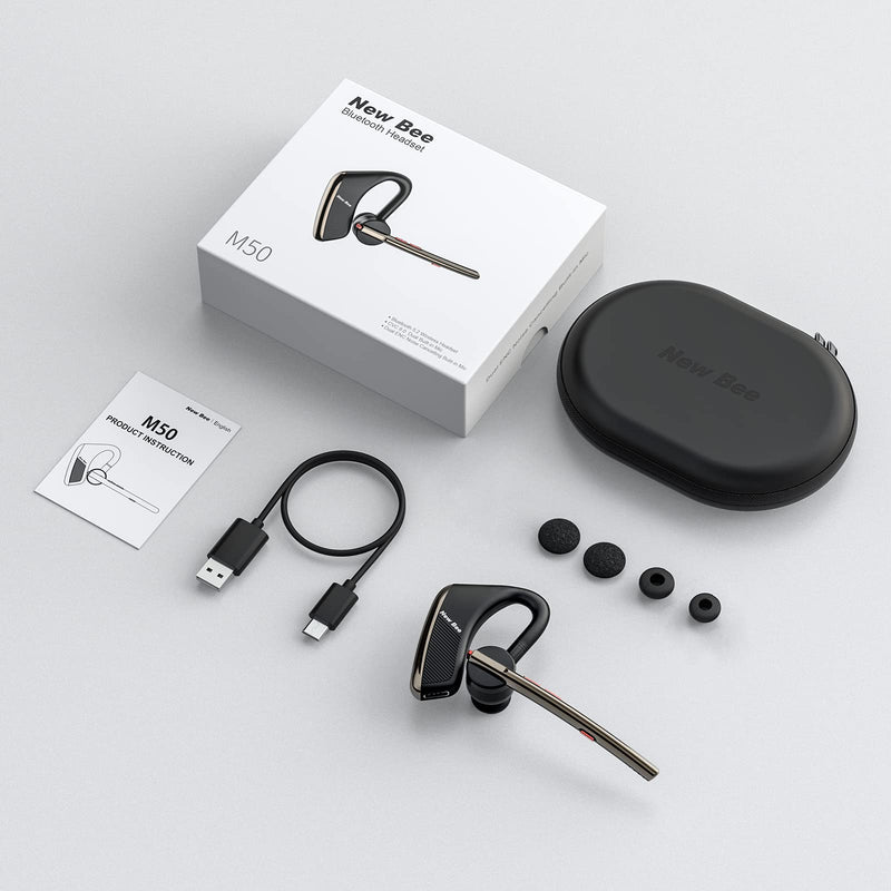 [Australia - AusPower] - Bluetooth Headset New bee V5.2 Wireless Bluetooth Earpiece 24Hrs Talktime CVC8.0 Dual Mic Noise Cancelling with Comfortable Earbud for iPhone/Android/Driver/Business/Office Black 