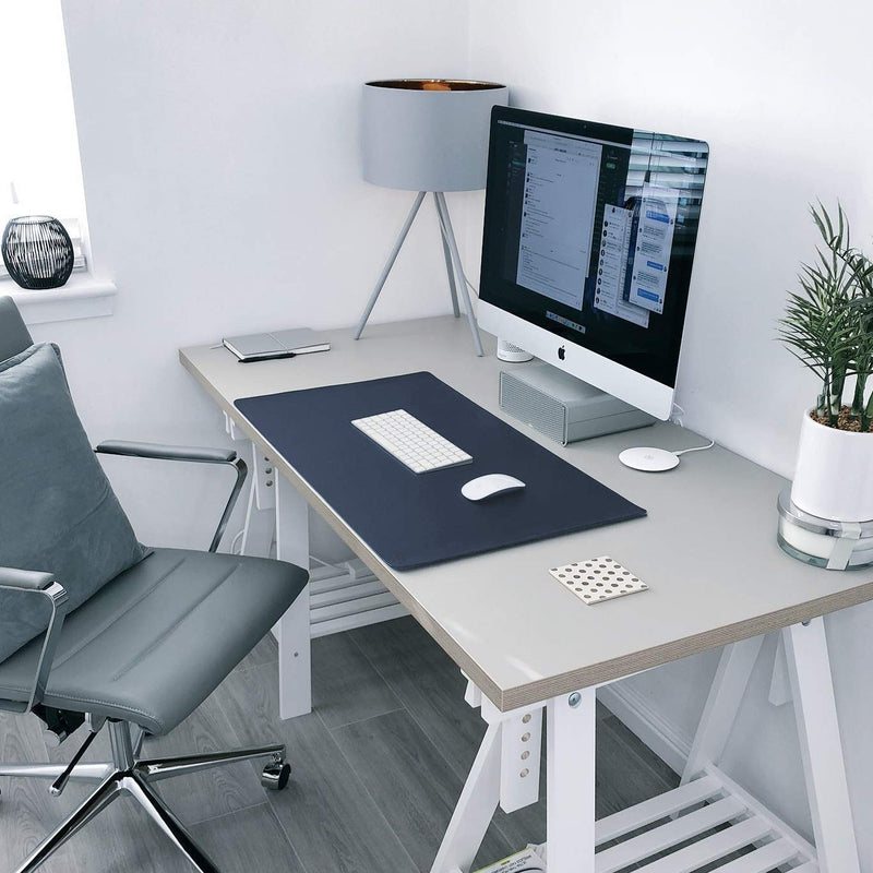 [Australia - AusPower] - Leather Desk Pad 24" x 17", Vine Creations Office Desk Mat Waterproof Dark Blue/Gray, Smooth PU Leather Mouse Pad and Writing Surface, Top of Desks Protector, Dual-Sided Blotter Accessories Decor 24" x 17" 