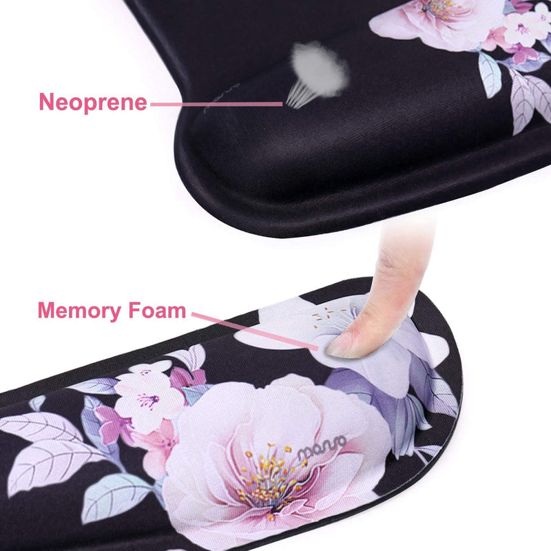 [Australia - AusPower] - MOSISO Wrist Rest Support for Mouse Pad & Keyboard Set, Cordate Telosma Ergonomic Mousepad Non-Slip Base Home/Office Pain Relief & Easy Typing Cushion with Neoprene Cloth & Raised Memory Foam, Black 