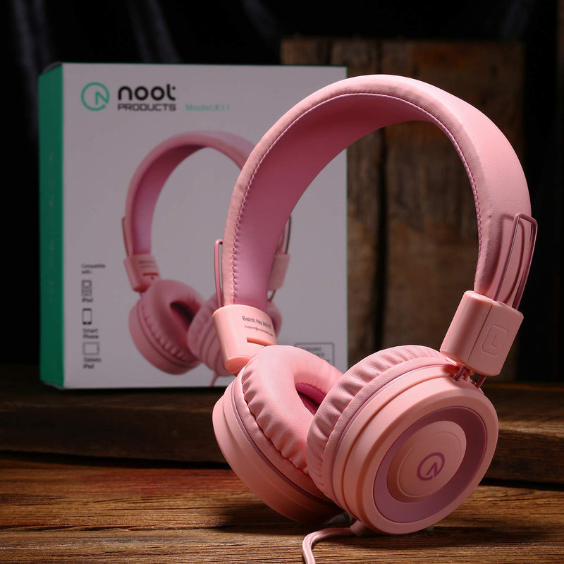 [Australia - AusPower] - Kids Headphones-noot products K11 Foldable Stereo Tangle-Free 5ft Long Cord 3.5mm Jack Plug in Wired On-Ear Headset for iPad/Amazon Kindle,Fire/Girls/Boys/School/Laptop/Travel/Plane/Tablet-Soft Pink Soft Pink 