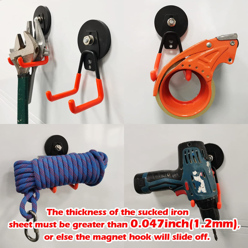 [Australia - AusPower] - ULIBERMAGNET Heavy Duty Large Garage Magnet Hooks, 2 Pack Strong Storage Utility Magnetic Hooks with Anti-Slip Coating for Indoor & Outdoor Hanging (Orange) 2.59INCH MEDIUM L Orange 