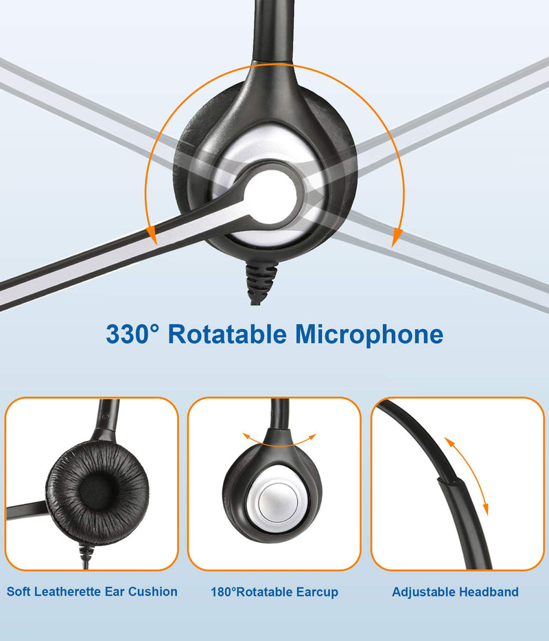 [Australia - AusPower] - Phone Headset RJ9 with Microphone Noise Cancelling & Volume Controls, Office Telephone Headset Compatible with Polycom Plantronics Avaya ShoreTel Toshiba Digium Nortel Landline Phones, Clear Calls 
