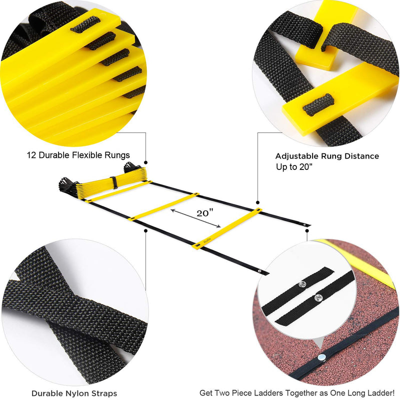 [Australia - AusPower] - Agility Ladder Speed Training Equipment/Speed Ladders for Football, Soccer & Other Sports - 20 Feet Length 12 Adjustable Rungs 