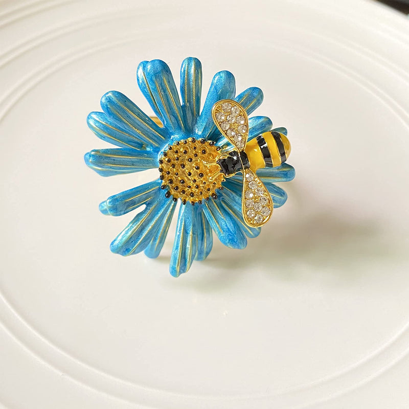 [Australia - AusPower] - Eaferm Set of 6 Bee Napkin Rings Modern Daisy Flower Napkin Holder Tablescape Table Place Setting Party Wedding Dining Decor Accessories (Blue) Blue 