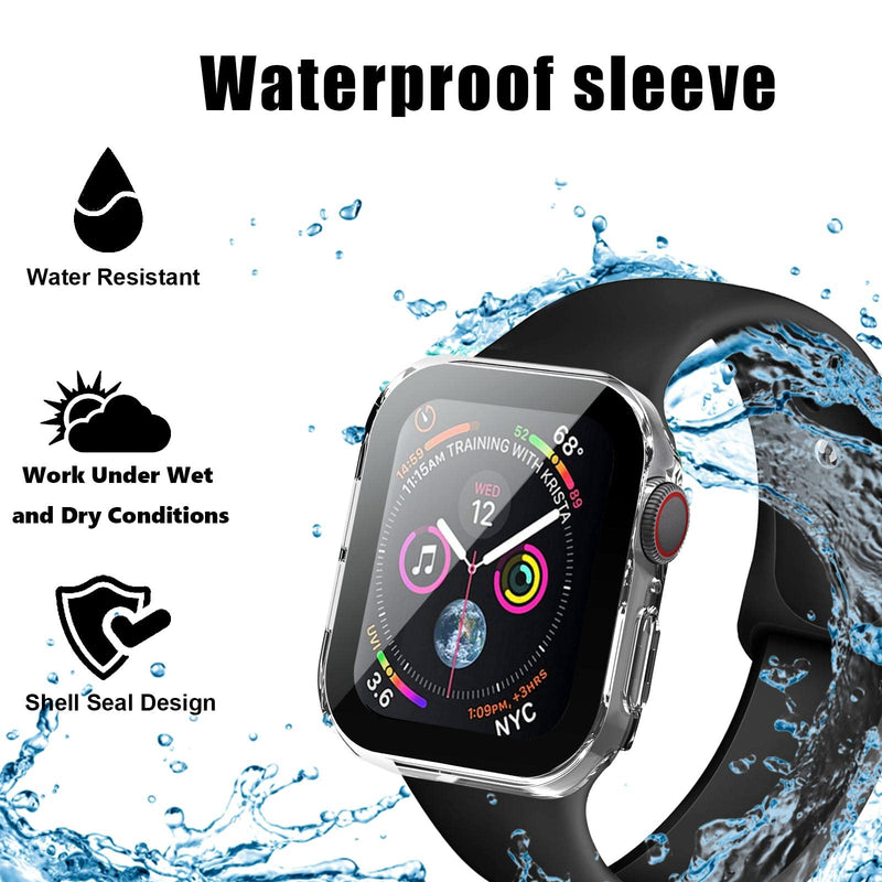 [Australia - AusPower] - Kakurookie Straight Edge Case Compatible with Apple Watch 41mm Series 7 with Tempered Glass Screen Protector, iWatch Full Protective Hard PC Bumper Case Face Cover (Clear) Clear 