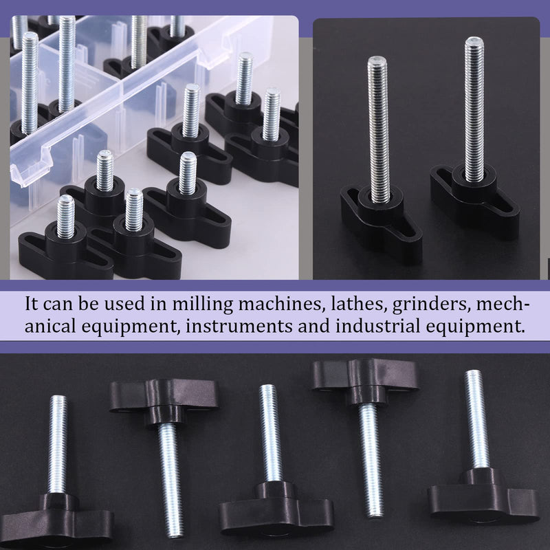 [Australia - AusPower] - Swpeet 35Pcs 5 Sizes M6 Zinc Plated Thumb Screw Three Prong Clamping Black Tee Wing Plastic Knob Kit, Standard Coarse Thread Thumb Screw for Quick Remove Screws Clamping Screws Assortment Kit 