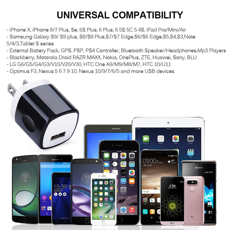 [Australia - AusPower] - Wall Adapter, USB Wall Charger 6 Pack, UorMe 1A 5V Single Port USB Plugs Power Adapter Compatible iPhone 12 11 Xs XR X 8, Samsung Galaxy S22 Ultra S22+ S22 A21 S10e S9 S8 Note 20, G6, Google Pixel 4a 6 Black 