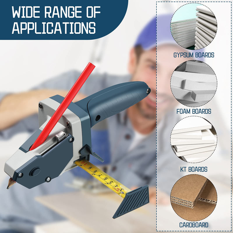 [Australia - AusPower] - Gypsum Board Cutting Tool Multifunctional Woodworking Panel Cutter with Tape Measure kt Board Cutting Tool Kit Includes 1 Gypsum Board Cutter, 1 Pencil and 5 Blades 