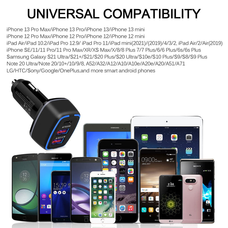 [Australia - AusPower] - USB C Car Charger, UorMe 56W PD Fast Type C Car Charging Plug for iPhone 12 11 Pro/SE, Multi Port Quick Charge QC USB-C Car Adapter for Samsung Galaxy S21 S20 A51 A71 Note 20, LG, Moto, HTC, Google 