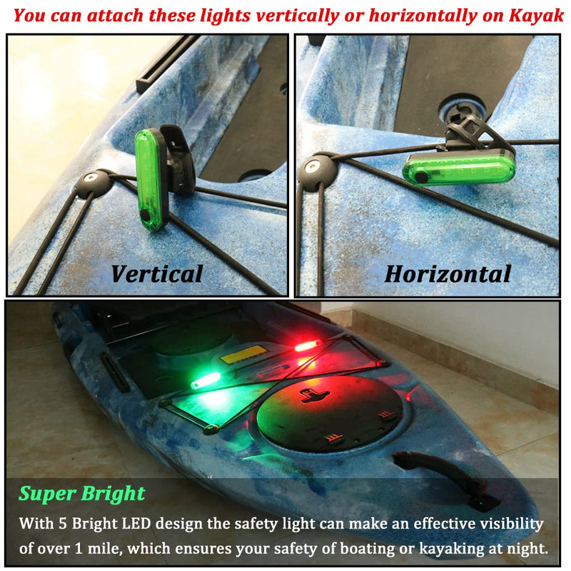 [Australia - AusPower] - Botepon Kayak Battery Operated Navigation Lights, Boat Bow Lights And Stern Lights, Waterproof Kayak Lights For Night Kayaking, Night Fishing Lights For Pontoon Boat, Bass Boat, Dinghy 