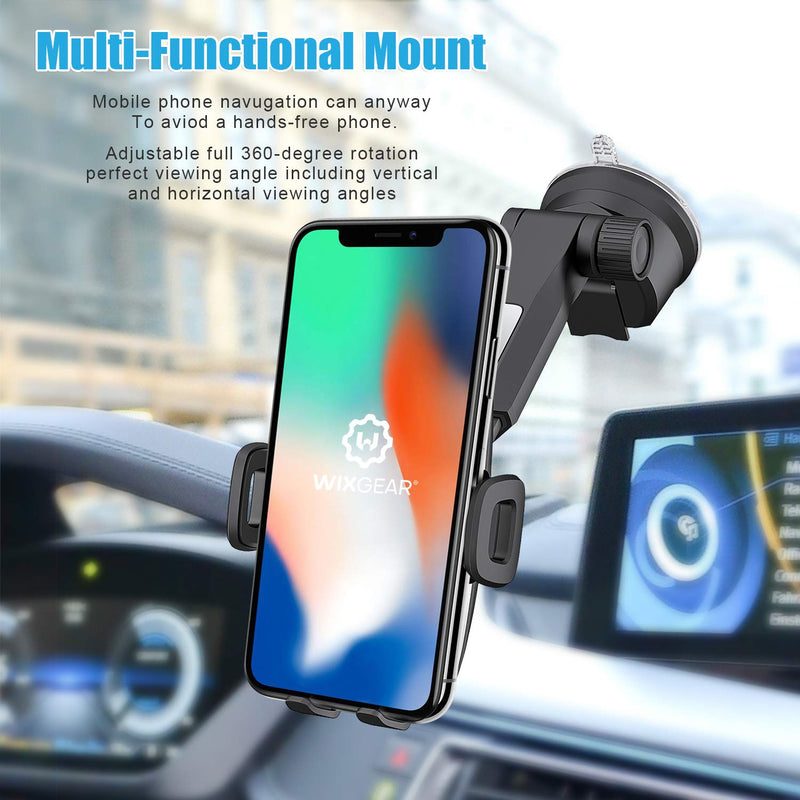 [Australia - AusPower] - Phone Holder for Car, WixGear Universal Dashboard Windshield Phone Car Suction Cup Mount Holder for Cell Phone 360 Degree Rotation Compatible with iPhone Xs/XS Max / 8/7 / 6, Galaxy S and More 