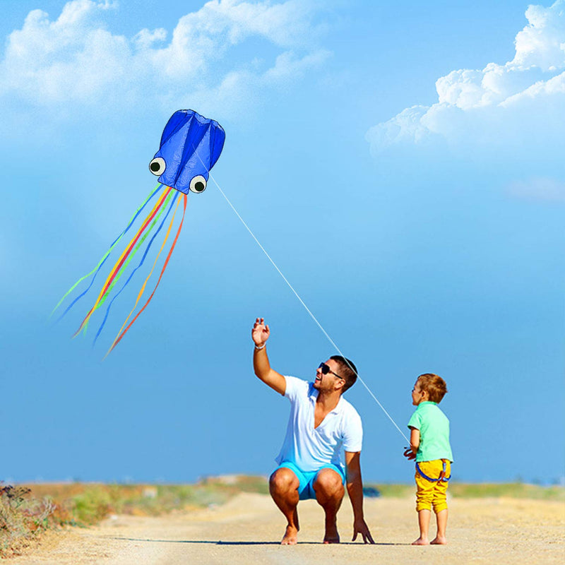 [Australia - AusPower] - SINGARE Large Octopus Kites, Long Tail Beautiful Easy Flyer Kites Beach Kites, Good Kites for Kids and Adults Easy to Fly(Red+Blue) 