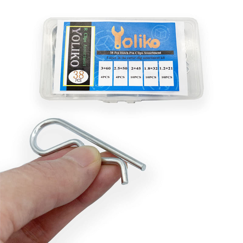 [Australia - AusPower] - Yoliko 38 Pcs Hitch Pin Clip R Clips Retaining Pins Tractor Cotter Pin Hair Pin Assortment Spring Clip Retainer Pins Hitch Keeper Pins Kit for Dolly Pins/Trailer Pin Clips/Hand Ttruck Pin Replacement 38 pcs in 5 size 