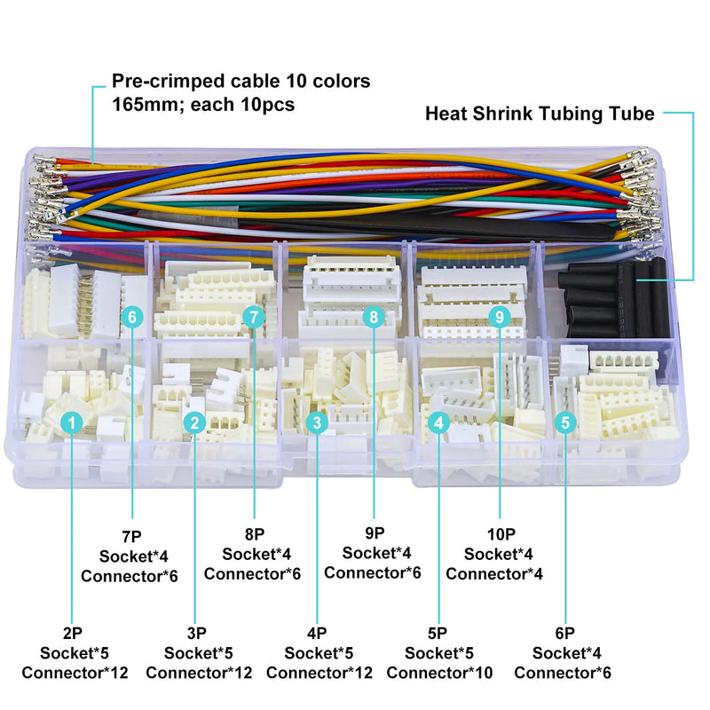 [Australia - AusPower] - Keszoox XH 2.54mm JST Connector Socket Kit with Pre-Crimped Cables Wire 2/3/4/5/6/7/8/9/10 Pin Housing JST Adapter Cable Connector Socket 22AWG Wire 10 Colors XH2.54 