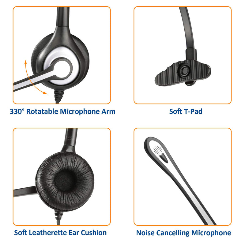 [Australia - AusPower] - Wantek Corded Telephone Headset Mono w/Noise Canceling Mic for Avaya Aastra Allworx Adtran Alcatel Lucent AltiGen Comdial Digium Gigaset InterTel Mitel Plantronics MiVoice Landline Deskphones(F600S1) 