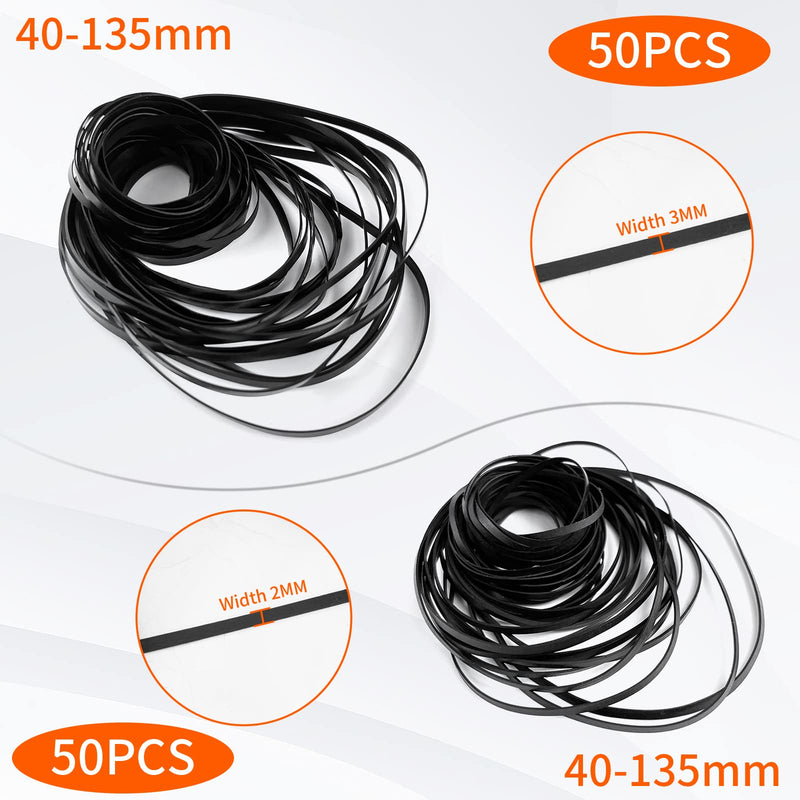 [Australia - AusPower] - 100 Pcs Recorder Rubber Belts - Cassette Recorder Repair Maintenance Mix Flat Cassette Tape Machine Rubber Belts 40-135 MM, 50 PCs 2 MM Width and 50 PCs 3 MM Width 