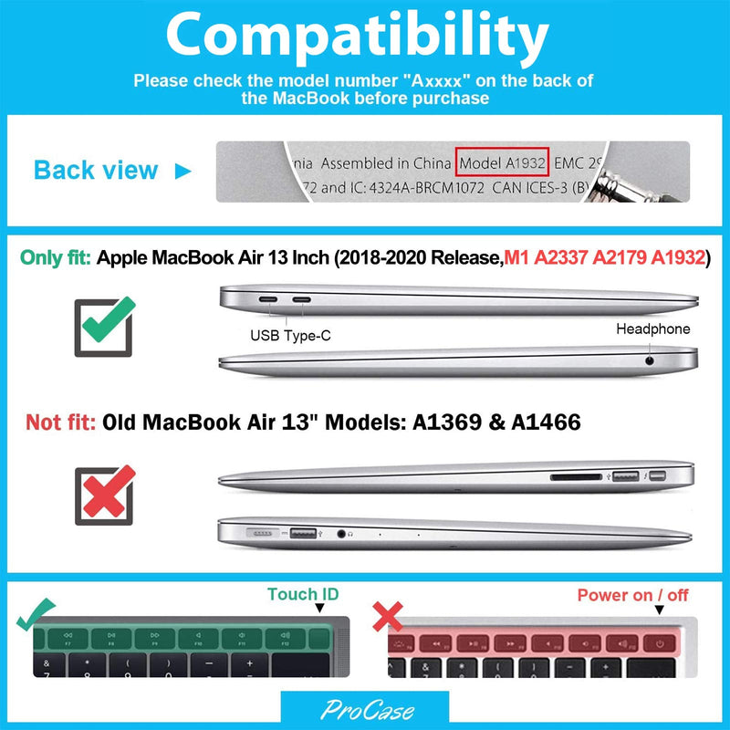 [Australia - AusPower] - ProCase MacBook Air 13 Inch Case 2020 2019 2018 Release A2337 M1 A2179 A1932, Hard Case Shell Cover for MacBook Air 13-inch Model A2179 A1932 with Keyboard Skin Cover -Black Black 