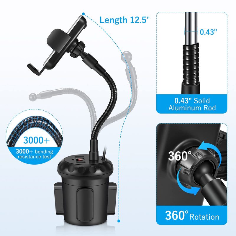 [Australia - AusPower] - DACK Cup Holder Phone Mount 36W 3 USB Ports QC3.0 Car Charger Adapter Compatible with iPhone 13/12/Samsung/Galaxy/Note/LG & All 5G Smartphones 