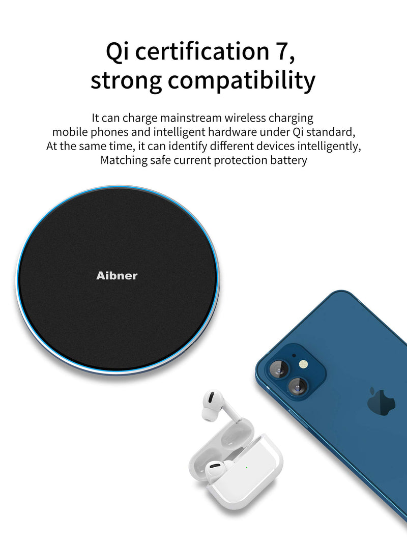 [Australia - AusPower] - Aibner Wireless Charger,Portable Thin Aviation Aluminum Charging pad,10W Fast Charge,for iPhone 13 pro/13/12/12 Mini/12 Pro Max SE 2020/11/11 Pro Galaxy S21/20/Note 10/S10 AirPods Pro(NO AC Adapter) Black 