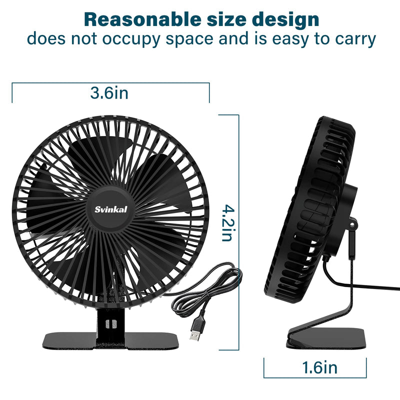 [Australia - AusPower] - Svinkal USB Desk Fan, 6 Inch Ultra-quiet Desktop Table Fan, 90° Adjustment , USB Powered, 4 Speeds Powerful Desktop Table Fan, Portable Mini Desktop Table Fan for Home Bedroom Office RV Outdoor Travel (Black) TF61 FAN 6" 