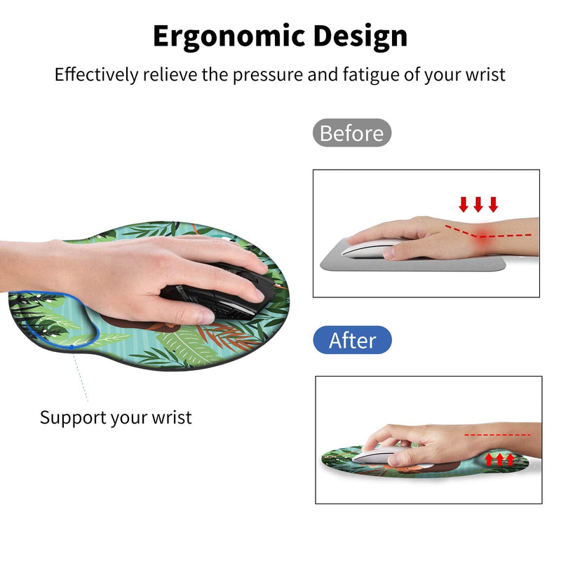 [Australia - AusPower] - Mouse Pad with Wrist Support Gel, AUOX Ergonomic Mouse Pad with Comfortable Wrist Rest, Gaming Mousepad Non-Slip PU Base for Laptop Office Working Home Easy Typing & Pain Relief, Leaves and Sloth 