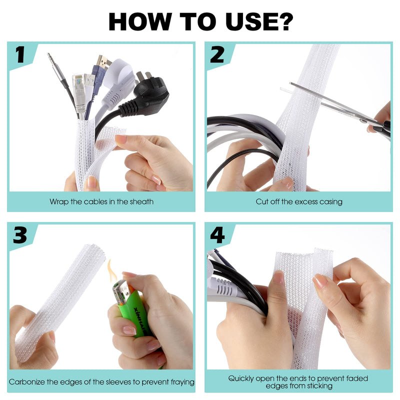 [Australia - AusPower] - AGPTEK Cable Management Sleeve Cover, 10ft - 1 inch Cord Management System for Desk PC TV Computer Projector Wires Protection and Organization, Home, Theater and Office, White 10ft - 1'' 