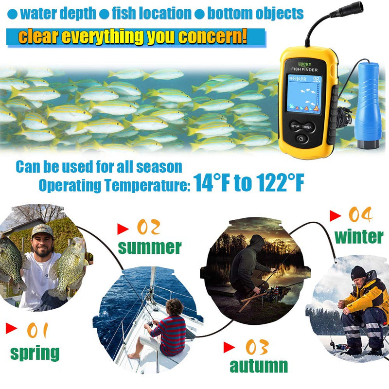 [Australia - AusPower] - LUCKY Small Portable Fish Finder Kayak Sonar Handheld Fish Finders Ice Fishing Castable Depth Finder Boat Fisherman Gifts 