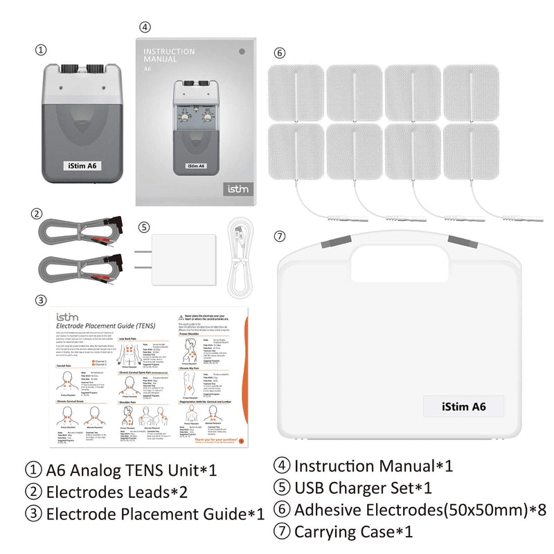 [Australia - AusPower] - iStim A6 Analog Rechargeable Dual Channel TENS Unit/TENS Device/TENS Machine - for Pain Relief/Pain Control and Management - 3 Modes and Easy to Use (Including Electrode Pads) 