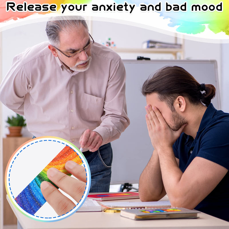 [Australia - AusPower] - 72 Pieces Anxiety Sensory Stickers Fidget Textured Strips Toys Anti Stress Tactile Rough Sensory Calm Textured Strips Adhesives Anxiety Relief for Adults Teens Desk Classroom (Rainbow Style) Rainbow Style 