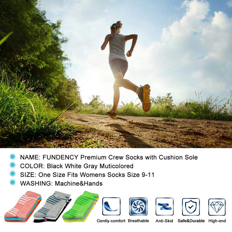 [Australia - AusPower] - FUNDENCY Women's Athletic Crew Socks 6 Pack, Running Breathable Cushion Socks with Arch Support White One Size 