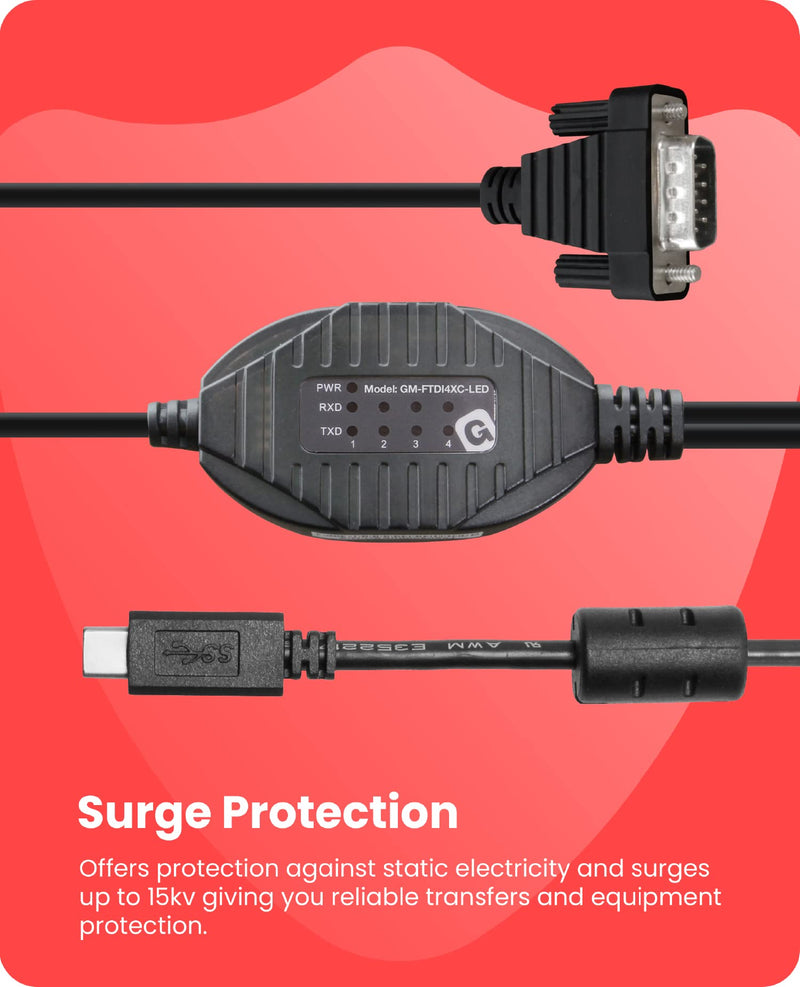 [Australia - AusPower] - Gearmo 4 Port USB Type-C to Serial Adapter with Per Port LED Rx / TX 