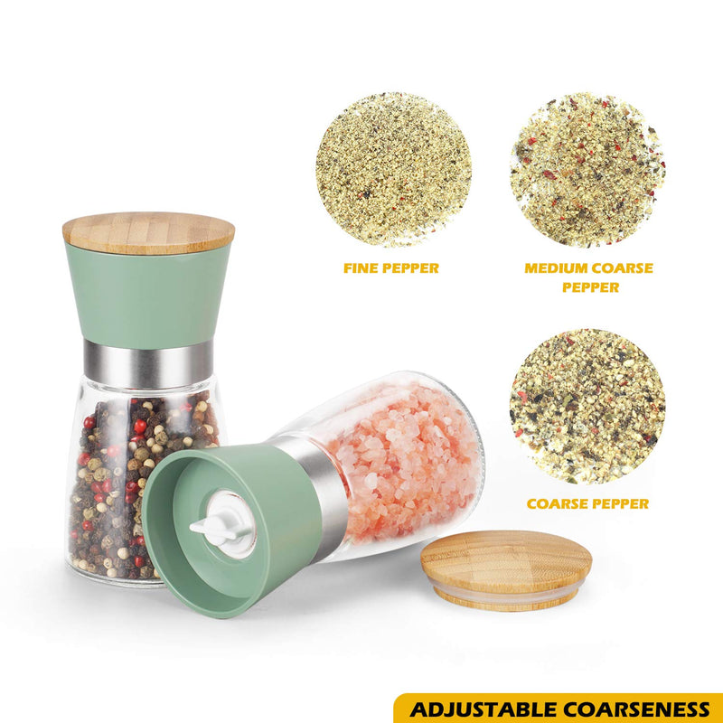 [Australia - AusPower] - Vucchini Salt and Pepper Grinder Set - Adjustable Stainless Steel Spice Ceramic Grinders Mill Shaker for Kitchen Table Classy Green Color 